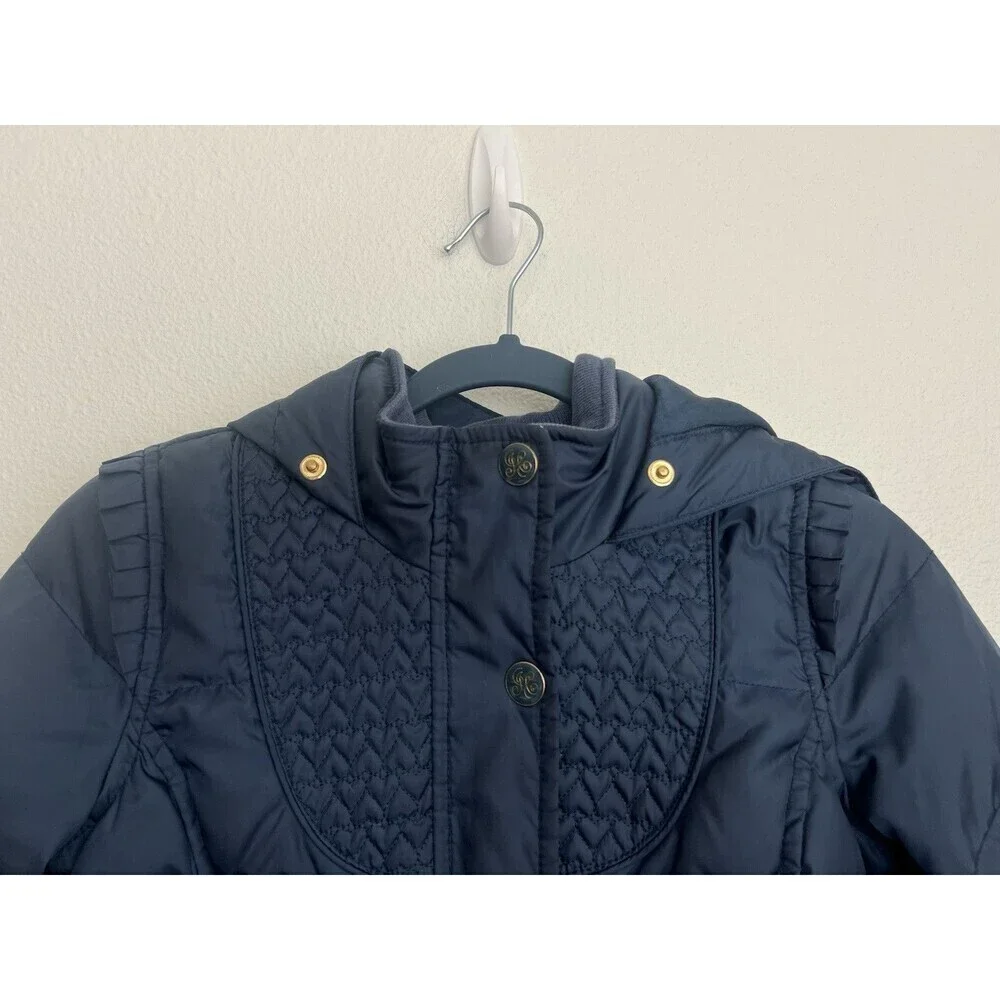 Y2K 90s Juicy Couture Puffer Jacket Navy Blue Hooded Bomber Streetwear Girls 10